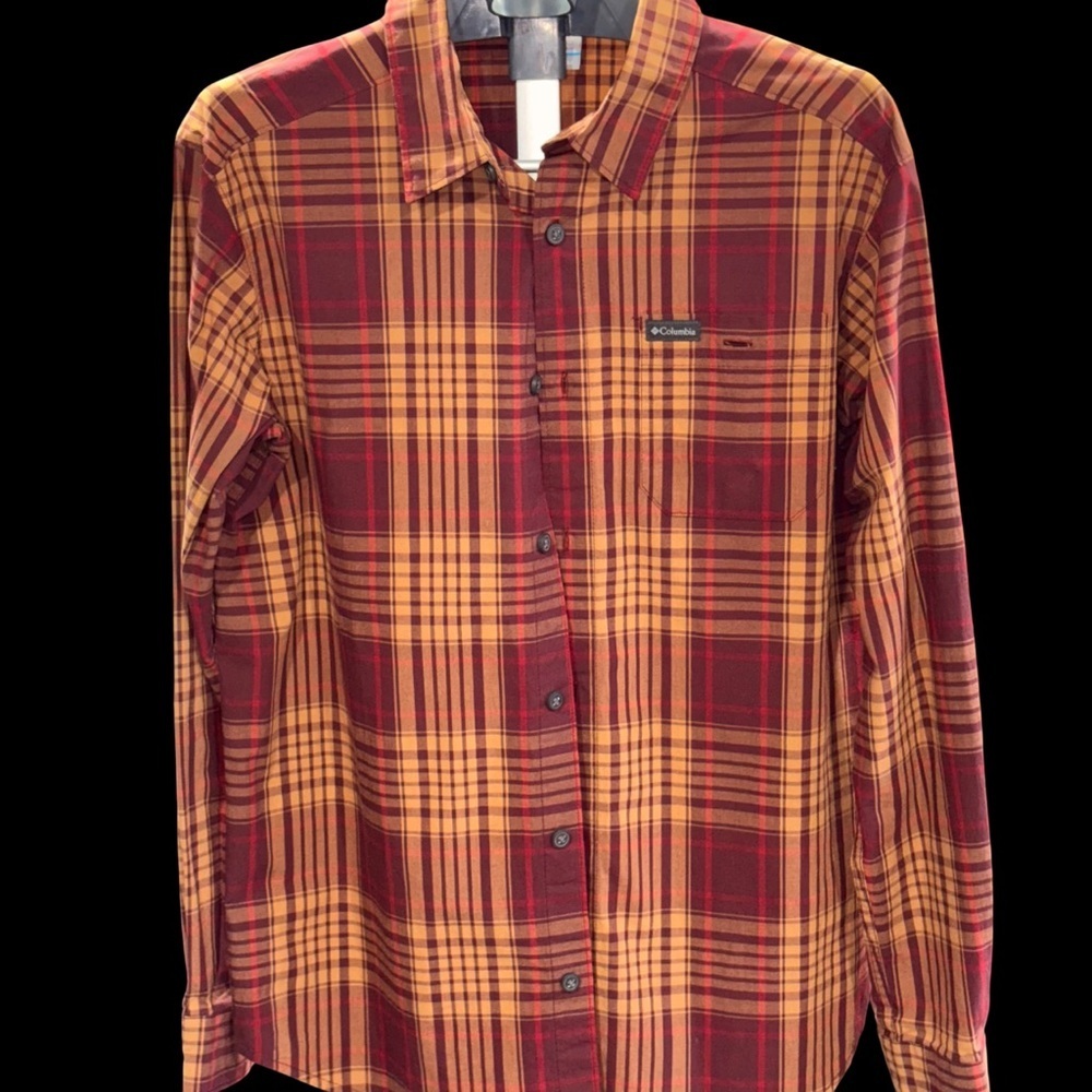 3/$20 Columbia Men's Red and Orange Plaid Shirt